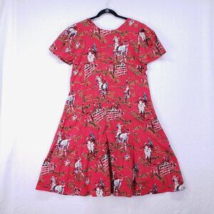 Women's Red Western Fit and Flare Horseback Riding Hunting Print Design Dress